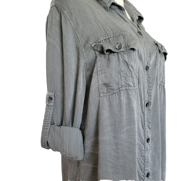 Calvin Klein Gray Button Modal Top Sz M (see measurements) Office Career Preppy - Picture 4 of 10